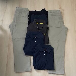 School uniform bundle - 2 pairs of Chino khakis plus 5 tops in good condition